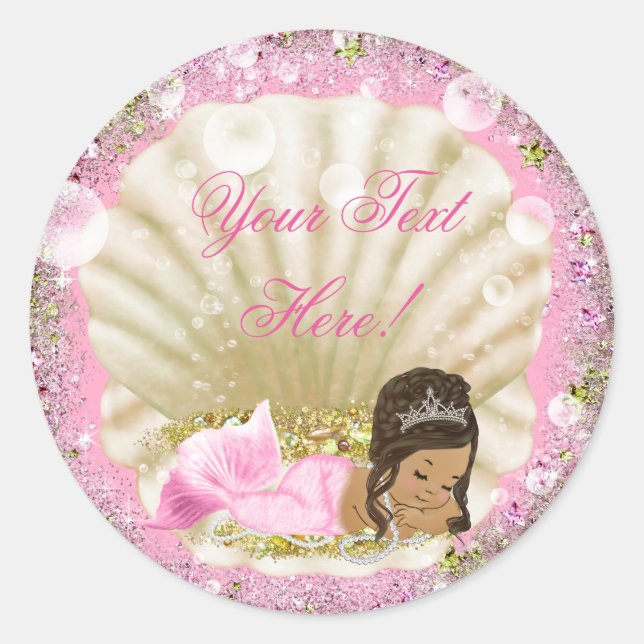 Adesivo Redondo Chá de fraldas de Sereia Étnica (Frente)