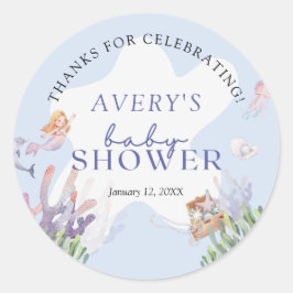 Adesivo Redondo Chá de fraldas de Sereia Ilustrado Obrigado