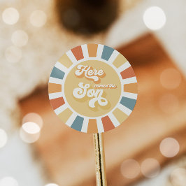 Adesivo Redondo Chá de fraldas De Sol Vem Os Raios Amarelos Do Fil