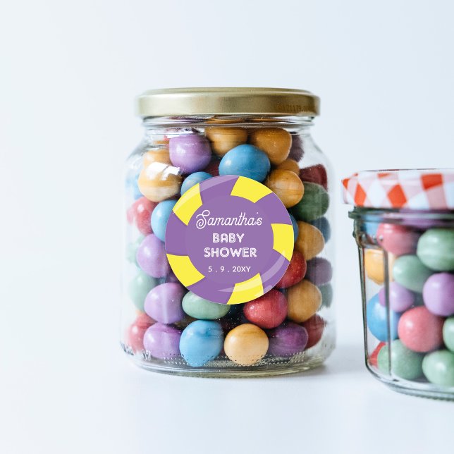 Adesivo Redondo Chá de fraldas de Tema de Doces e Doces (Candy Baby Shower Sticker)