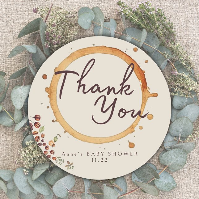 Adesivo Redondo Chá de fraldas de Tema do Café Elegante (Criador carregado)