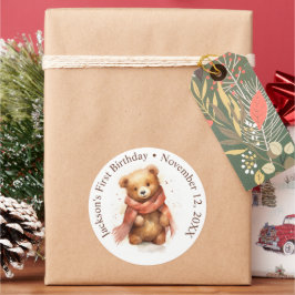 Adesivo Redondo Chá de fraldas de Urso Bebê Cónico