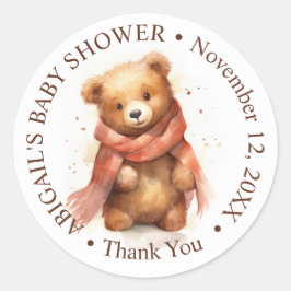 Adesivo Redondo Chá de fraldas de Urso Bebê Cónico