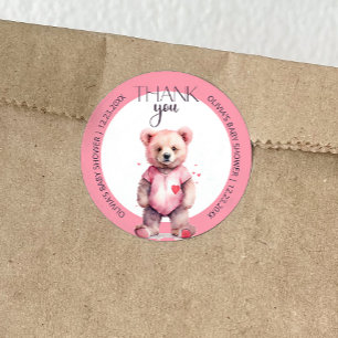 Adesivo Redondo Chá de fraldas de urso bonitinho de aquarela Obrig
