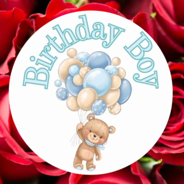 Adesivo Redondo Chá de fraldas de Urso de Aniversário (Celebrate your baby shower with our adorable Birthday Boy Bear stickers)