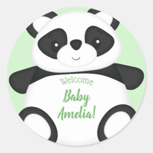 Adesivo Redondo Chá de fraldas de Urso de Panda Verde