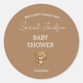 Adesivo Redondo Chá de fraldas de Urso de Teddy Neutro Cute Modern