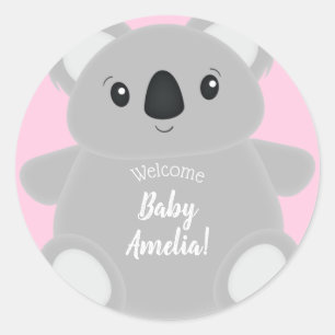 Adesivo Redondo Chá de fraldas de Urso Koala Rosa