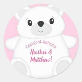 Adesivo Redondo Chá de fraldas de Urso Polar Rosa