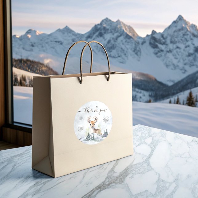 Adesivo Redondo Chá de fraldas de veado da Floresta de inverno (Winter Forest Baby Deer Baby Shower Classic Round Sticker)