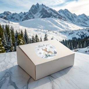 Adesivo Redondo Chá de fraldas De Veado Da Floresta De Inverno Obr