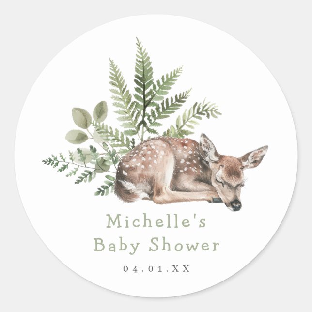 Adesivo Redondo Chá de fraldas de veados de madeira (Frente)