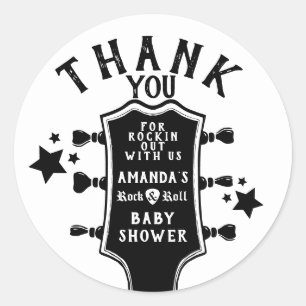 Adesivo Redondo Chá de fraldas de Violão Rock and Roll Obrigado