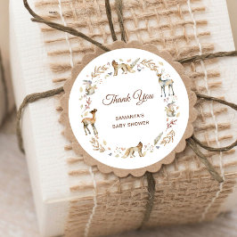 Adesivo Redondo Chá de fraldas de Woodland Animais Obrigado