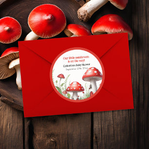 Adesivo Redondo Chá de fraldas de Woodland Red Mushroom Fungi