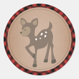 Adesivo Redondo Chá de fraldas de Xadrez de veado bebê