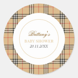 Adesivo Redondo Chá de fraldas de Xadrez do Designer de Verificaçã