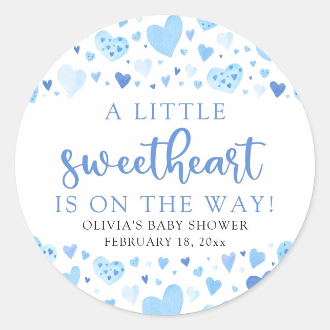 Adesivo Redondo Chá de fraldas Dia de os namorados Blue Little Swe (Frente)