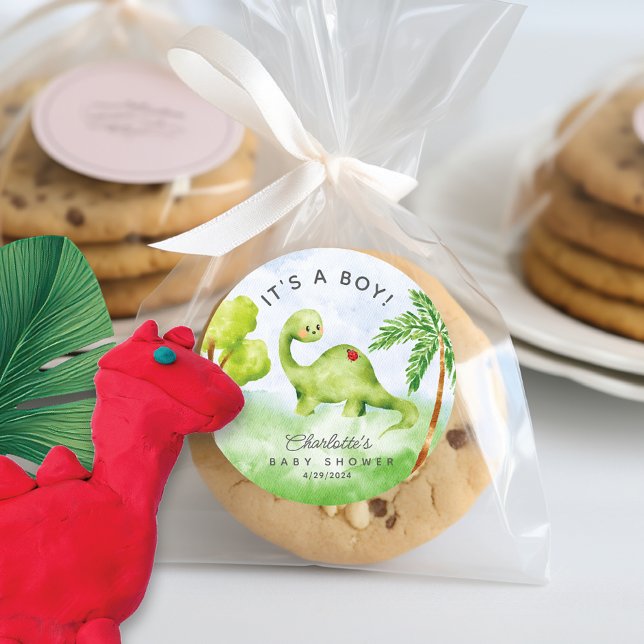 Adesivo Redondo Chá de fraldas Dino Delight É uma rodada clássica (Criador carregado)