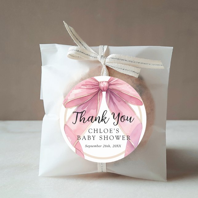 Adesivo Redondo Chá de fraldas do Arco de coquete rosa Posh (Criador carregado)