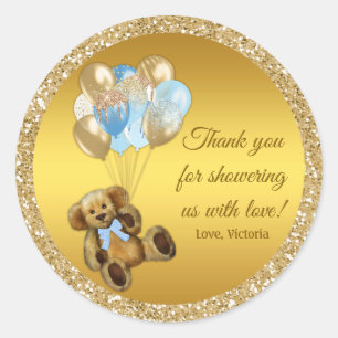 Adesivo Redondo Chá de fraldas do Balão do Urso de Teddy
