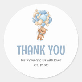 Adesivo Redondo Chá de fraldas do Balão do Urso de Teddy Obrigado
