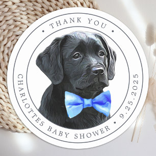 Adesivo Redondo Chá de fraldas Do Black Lab Blue Boy Obrigado