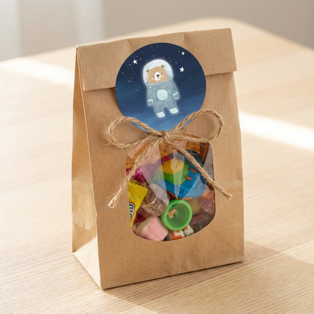 Adesivo Redondo Chá de fraldas do Espaço do Urso do Astronauta Azu (Blue Astronaut Bear Space Baby Shower Classic Round Sticker.)