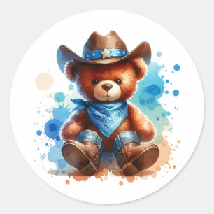Adesivo Redondo Chá de fraldas do Garoto Russo Bonito de Urso Tedd