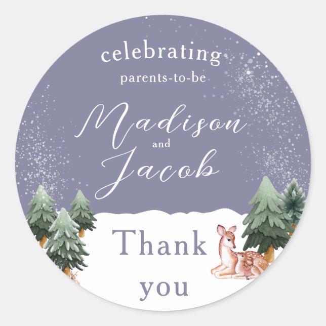 Adesivo Redondo Chá de fraldas do Inverno Snowglobe (Frente)