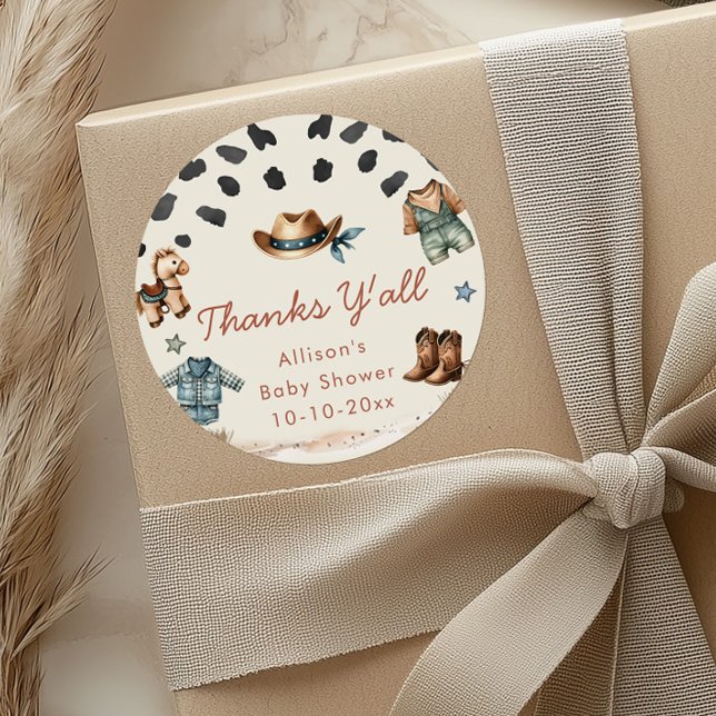 Adesivo Redondo Chá de fraldas do Menino do Mundo do Cowboy (Criador carregado)