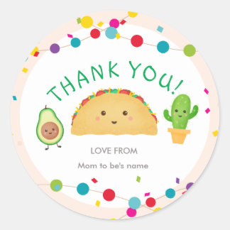 Adesivo Redondo Chá de fraldas do Partido Taco Obrigado Stickers