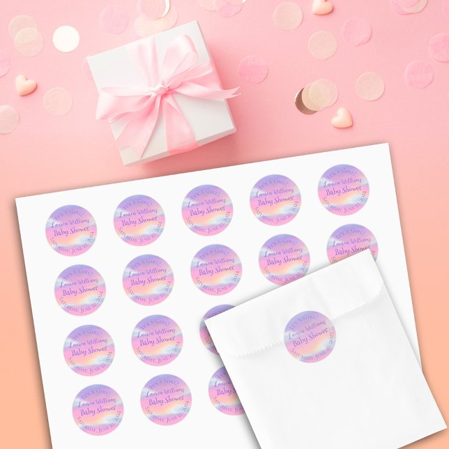 Adesivo Redondo Chá de fraldas do Pastel Rainbow Sky (Criador carregado)