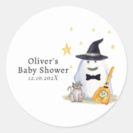 Adesivo Redondo Chá de fraldas do Rapaz Fantasma da Bruxa Bonita