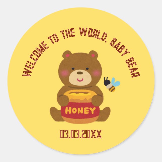 Adesivo Redondo Chá de fraldas do Tema do Urso Bonito (Frente)