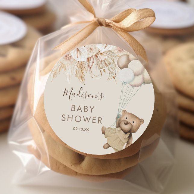 Adesivo Redondo Chá de fraldas do Urso de Boho Pampas Grass (Criador carregado)