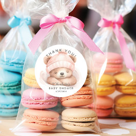 Adesivo Redondo Chá de fraldas do Urso de Combinação Obrigado