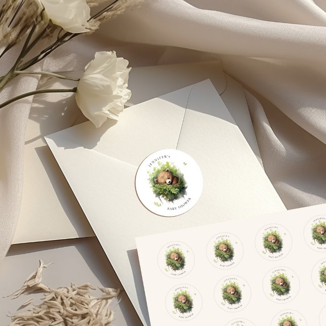 Adesivo Redondo Chá de fraldas do Urso de Dormência em Aquarela (Criador carregado)