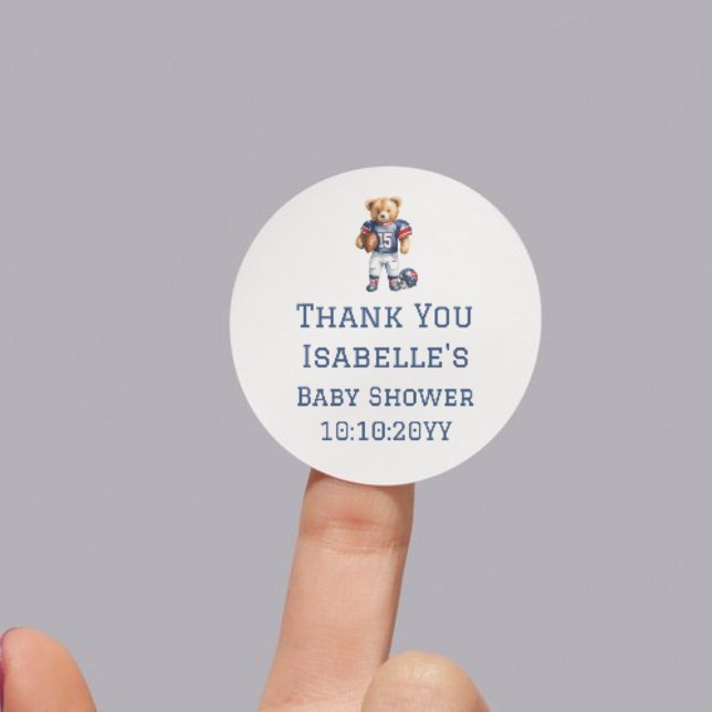 Adesivo Redondo Chá de fraldas Do Urso De Futebol Obrigado (Criador carregado)