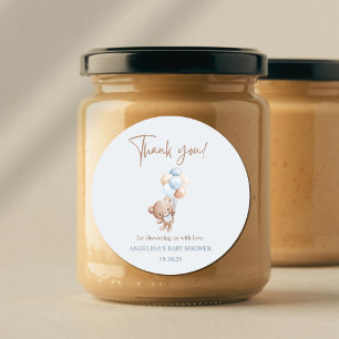 Adesivo Redondo Chá de fraldas Do Urso De Teddy Azul, Obrigado Por