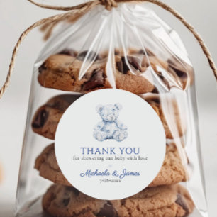 Adesivo Redondo Chá de fraldas do Urso de Urso Azul Teddy