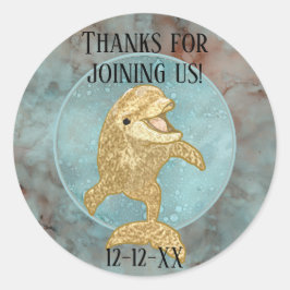 Adesivo Redondo Chá de fraldas "Dolphin Bebê Dourado"