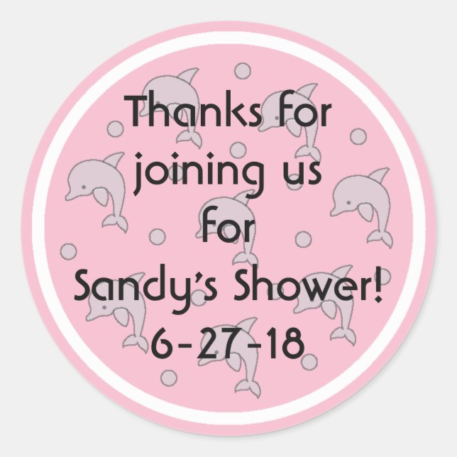 Adesivo Redondo Chá de fraldas "Dolphins/Pink" Stickers 1/2" ou 3" (Frente)