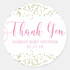 Adesivo Redondo Chá de fraldas Dourado Confetti Cor-de-Rosa Favori