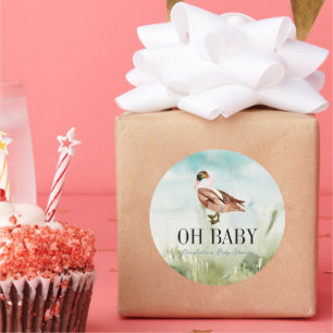 Adesivo Redondo Chá de fraldas Duck/Mallard Watercolor Field