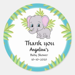 Adesivo Redondo Chá de fraldas Elefante Bonito Azul Obrigado