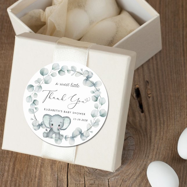 Adesivo Redondo Chá de fraldas Elefante Bonito Obrigado (Criador carregado)