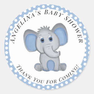 Adesivo Redondo chá de fraldas Elefante Cute Boy Blue