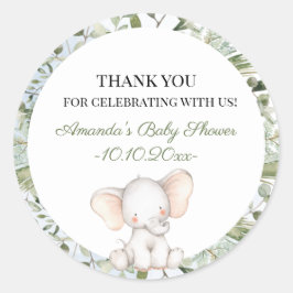 Adesivo Redondo Chá de fraldas Elefante de Círculo Verde