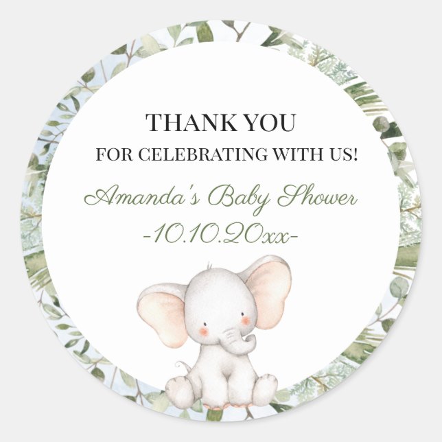 Adesivo Redondo Chá de fraldas Elefante de Círculo Verde (Frente)